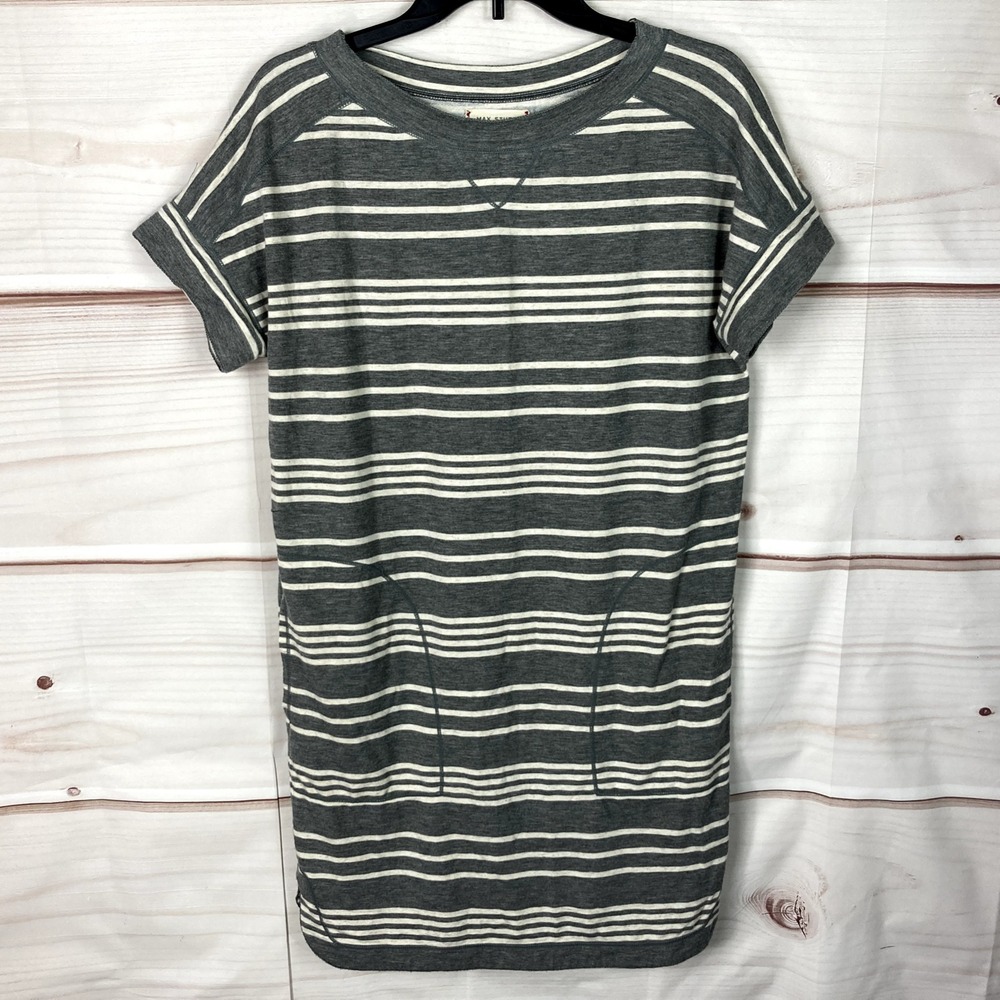 Max Studio Weekend Dress Womens S Gray Stripe T-Shirt Pockets‎ Boat Neck Knit